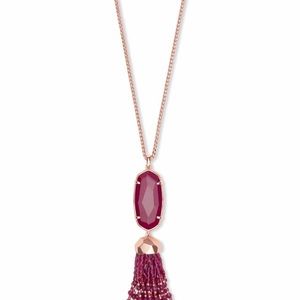 Kendra Scott Eva Rose Gold Long Pendant Necklace in Maroon Jade